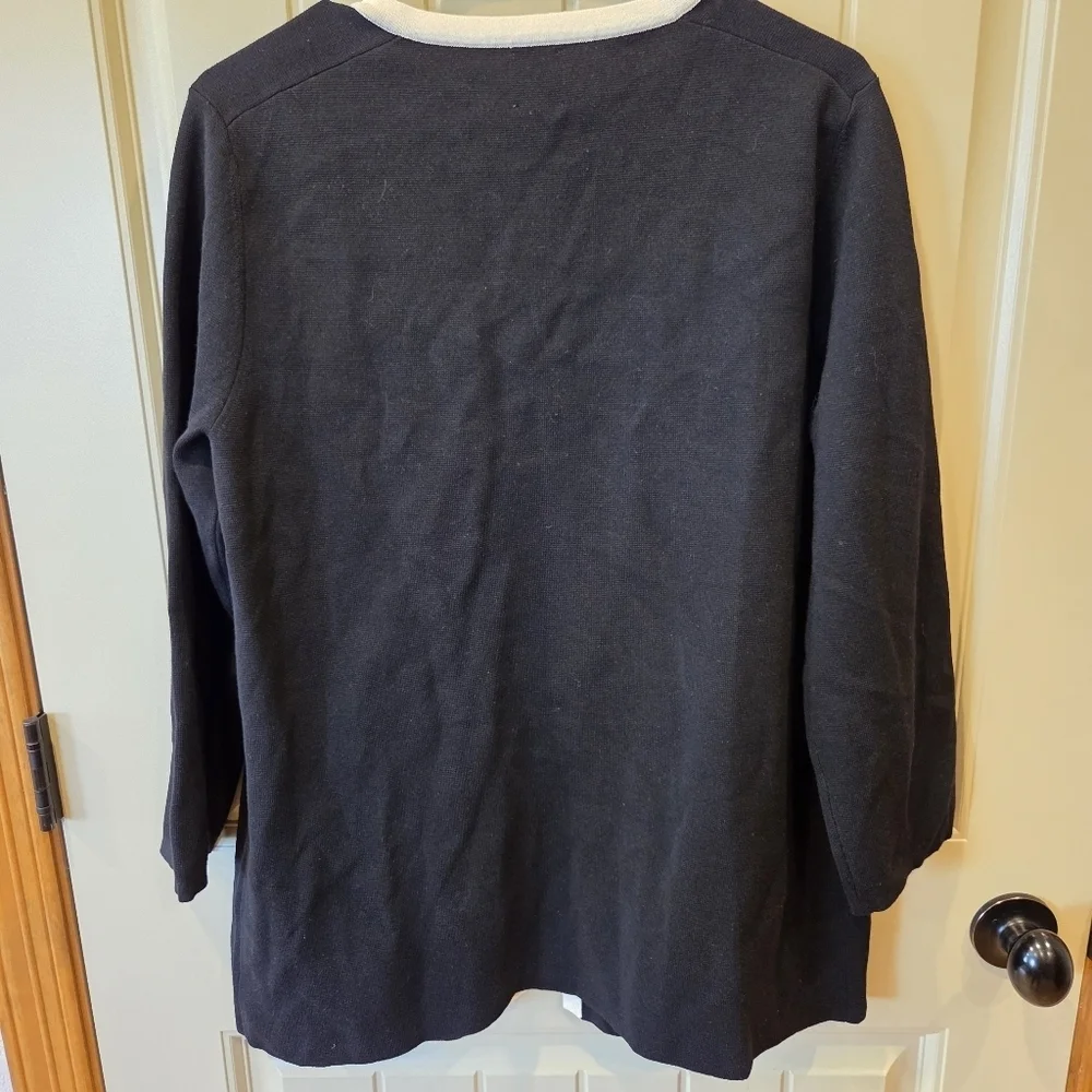 Anne KleinTipped Patch-Pocket Cardigan Women's Medium Black Open Front